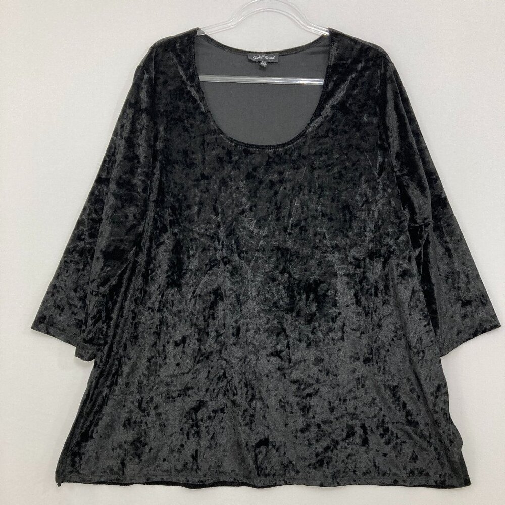 Slinky Brand size 3X Black 3/4 Sleeve Velvet Round Neck Stretch Comfy Blouse